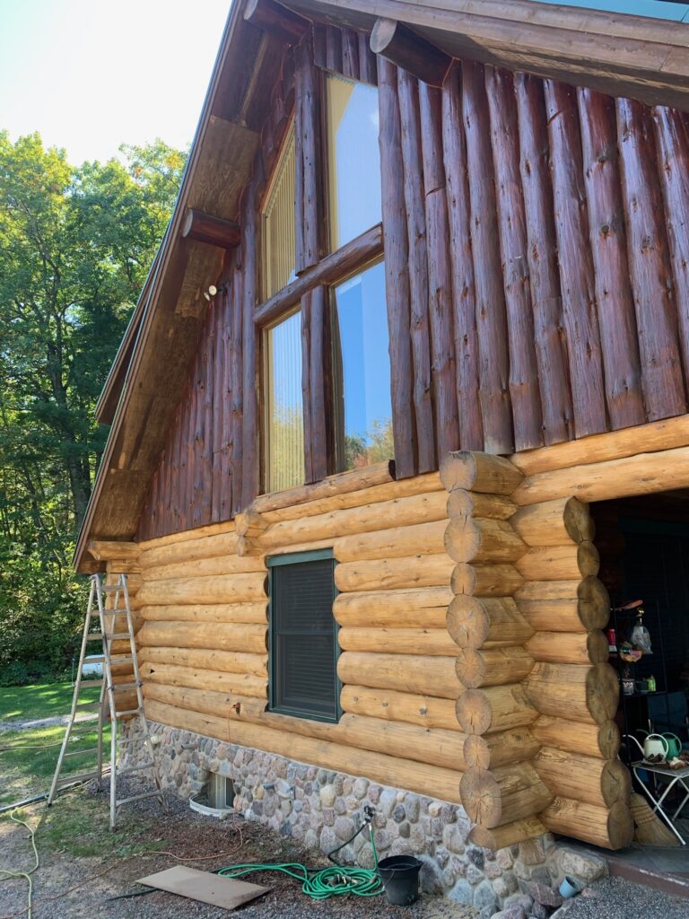 Sandblasting a cabin Sandblasting a cabin