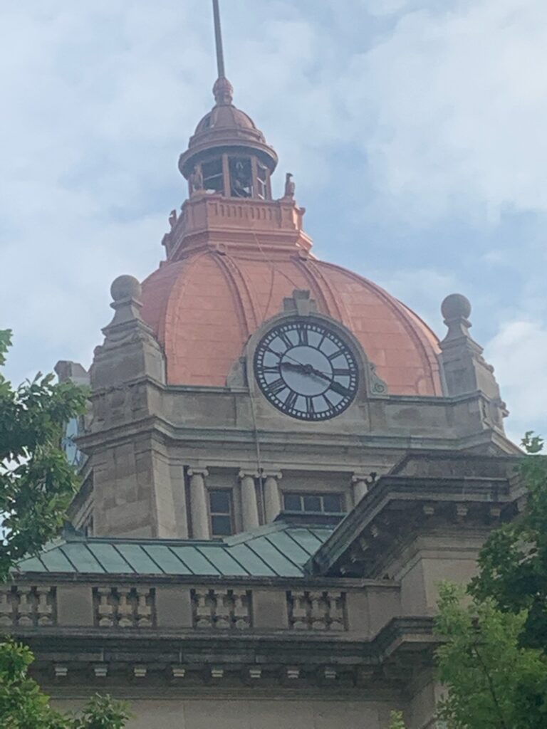 After sandblasting the Brown County copper dome.