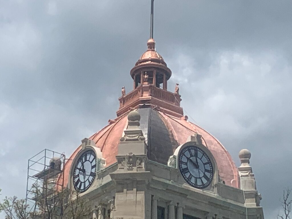 After sandblasting the Brown County copper dome.