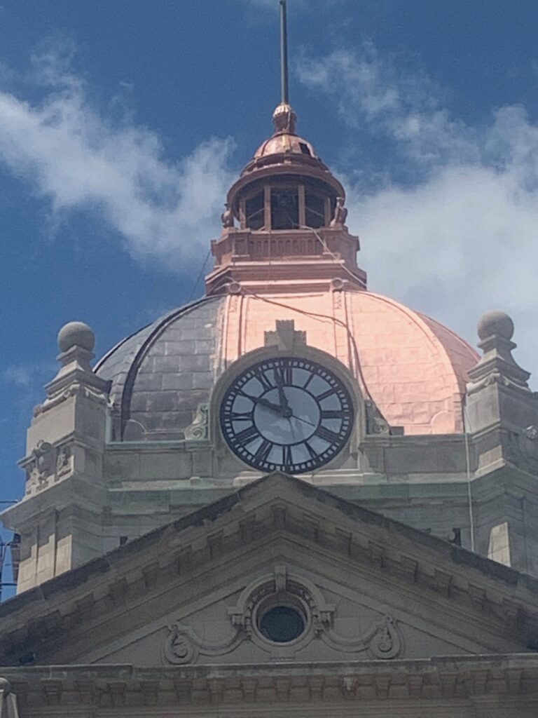 During sandblasting the Brown County copper dome.