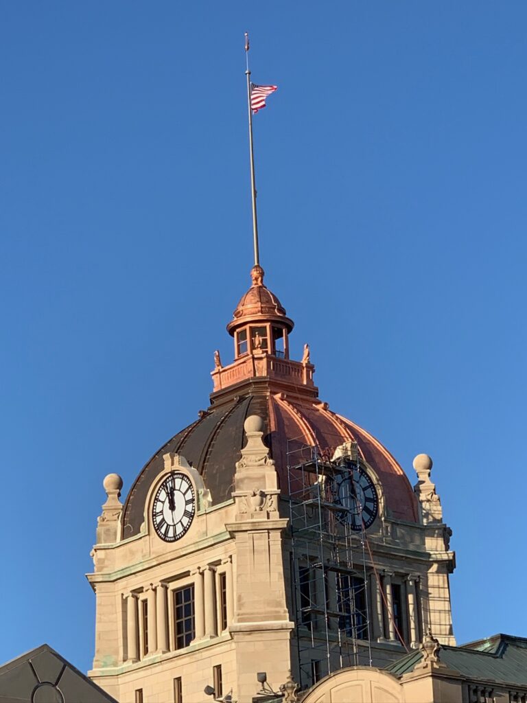 During sandblasting the Brown County copper dome.