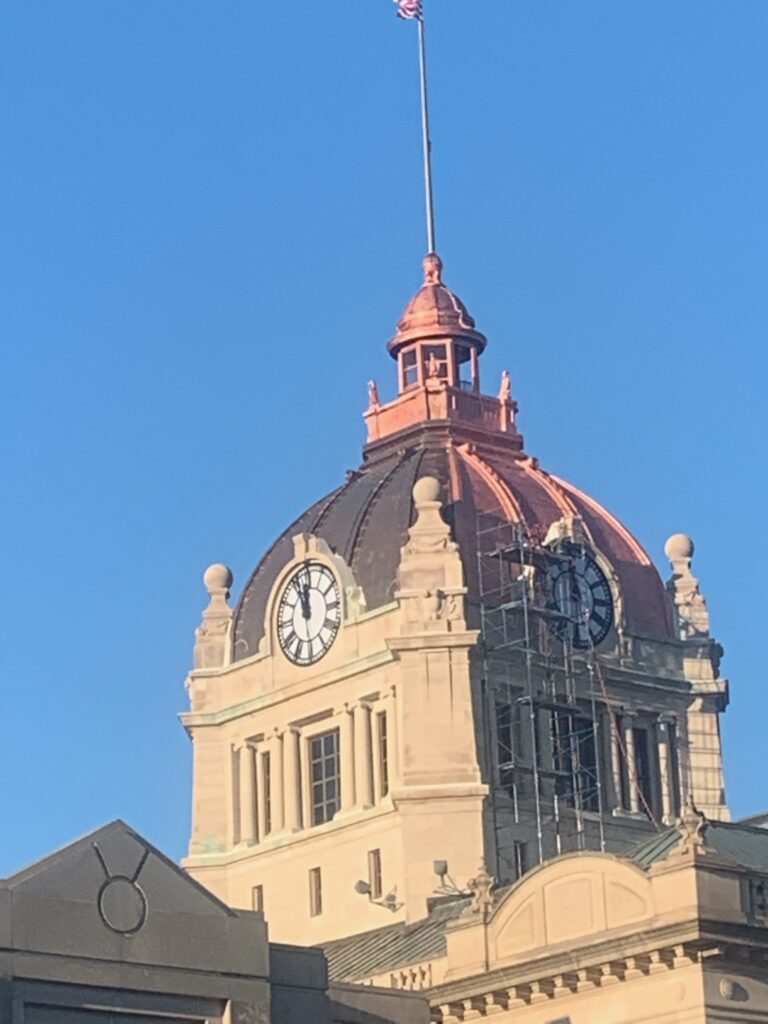 During sandblasting the Brown County copper dome.
