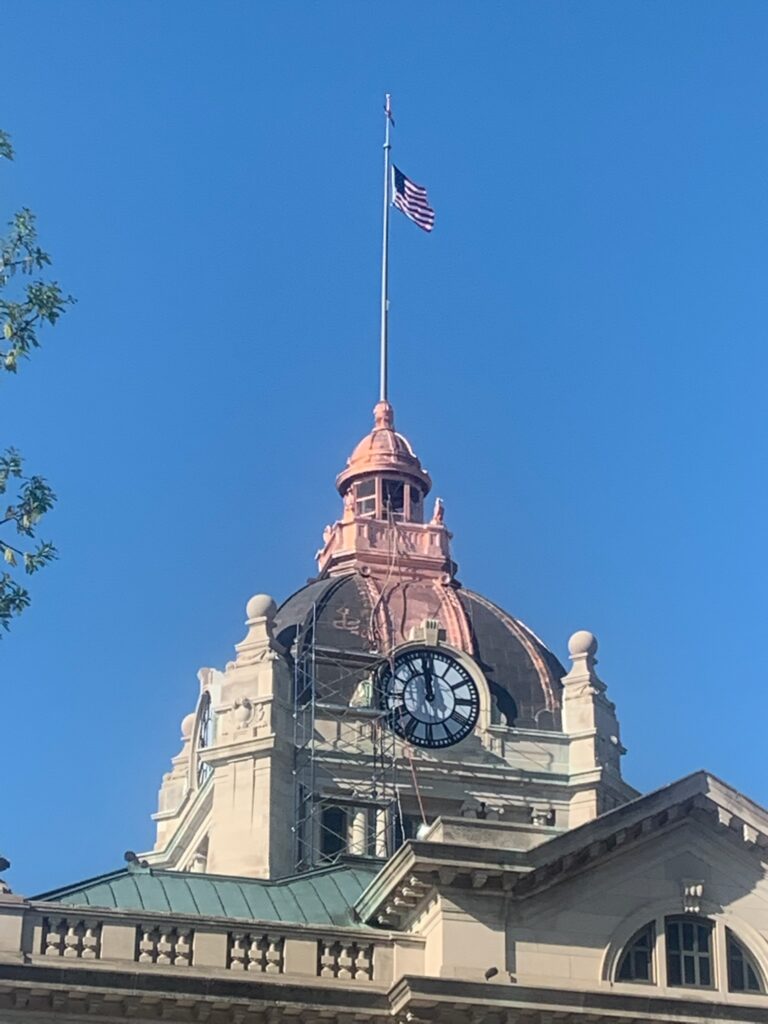 During sandblasting the Brown County copper dome.